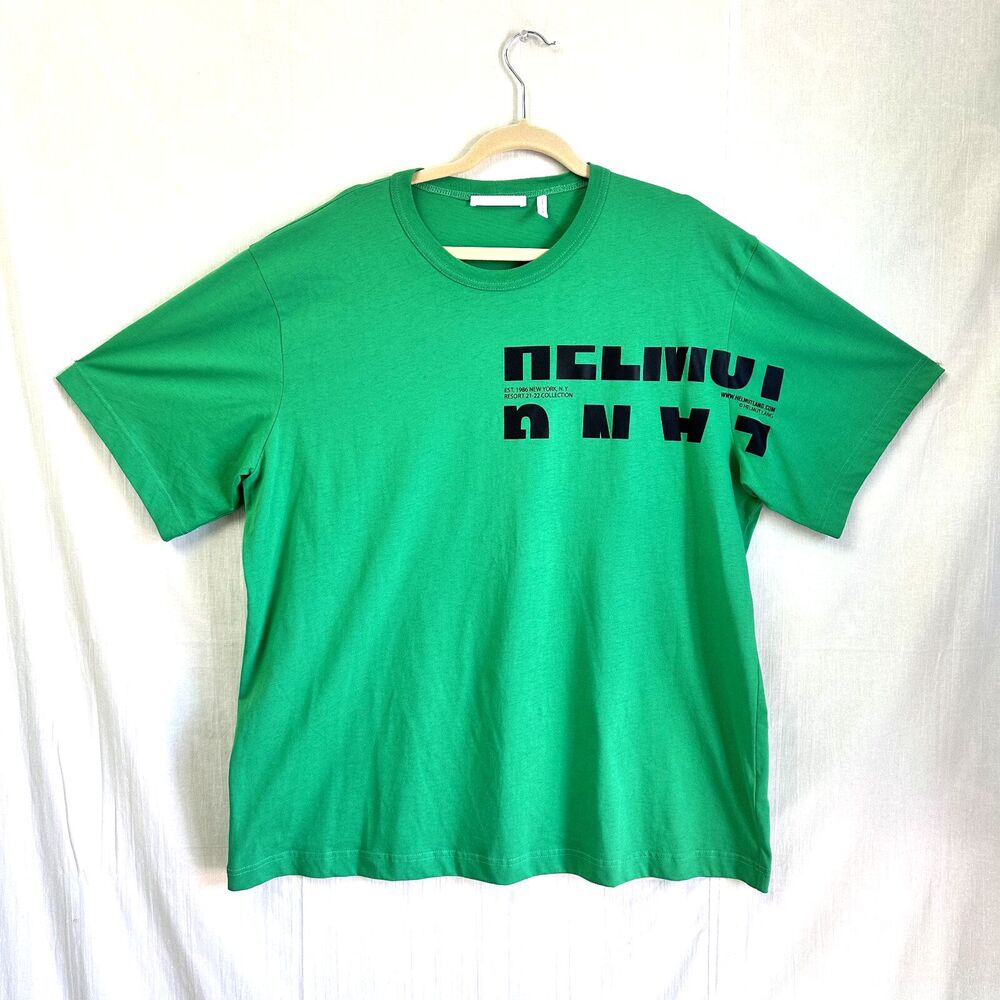 Helmut Lang Men's Green Crewneck Logo Cotton Short Sleeve T-Shirt Sz XL
